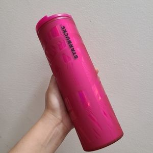 Starbucks Mate Neon Pink Tumbler Soft Touch Winter Ribbon